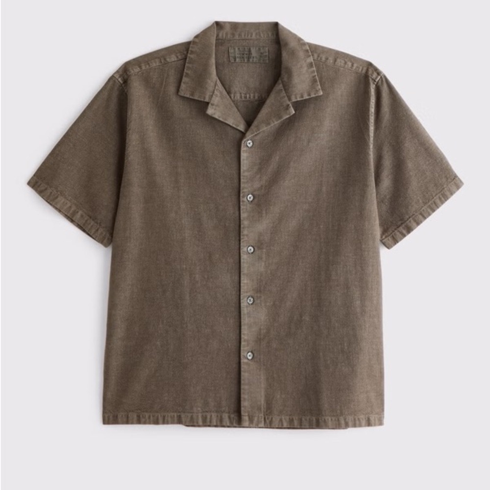 Abercrombie & Fitch Brown Camp Collar Summer Linen-Blend